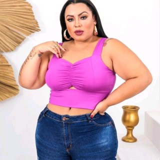 Cropped alça grossa franzido drapeado decote busto plus size