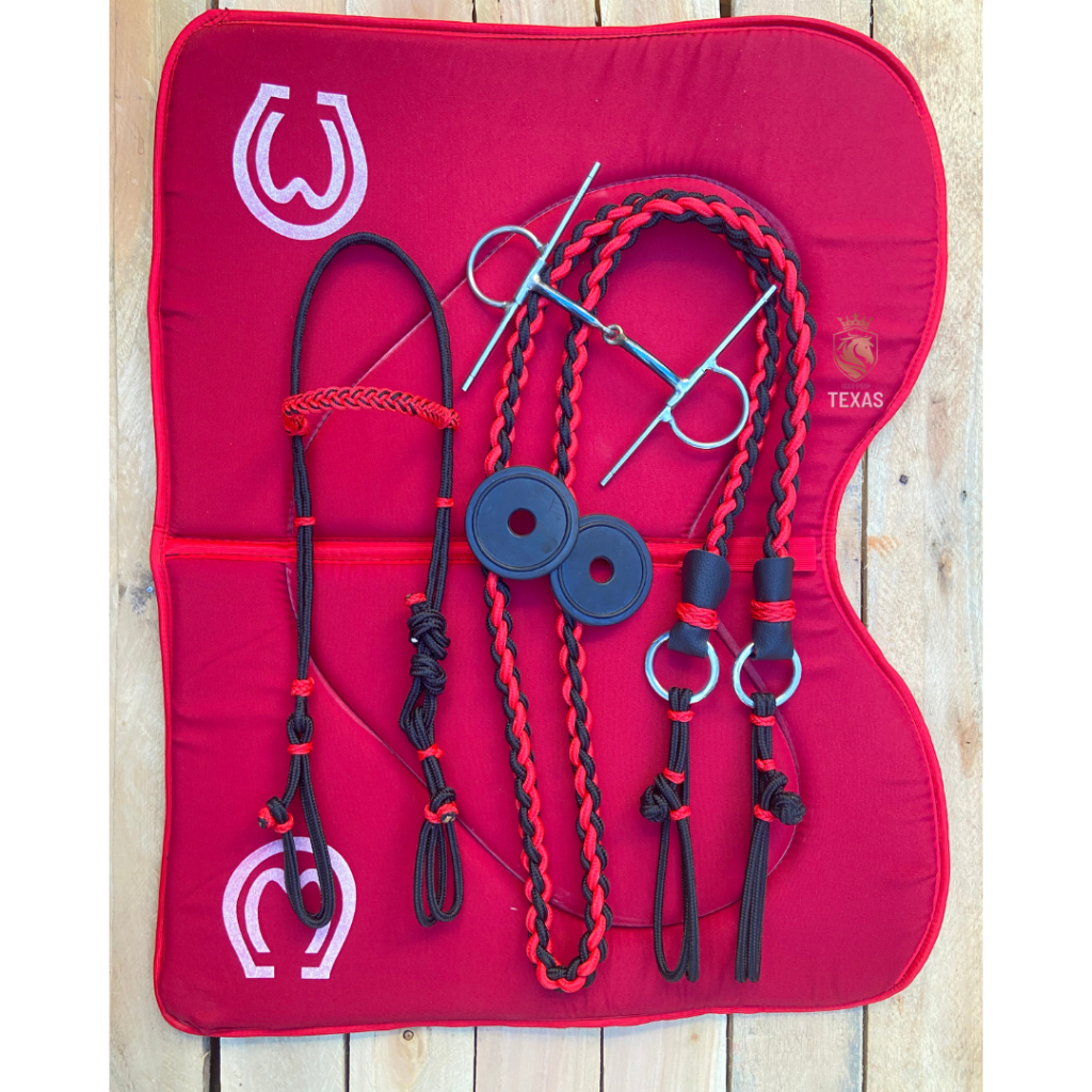 Kit Para Cavalgada Manta Para Cavalo + Rédea Vermelha + Freio Bridão E Protetor De Borracha