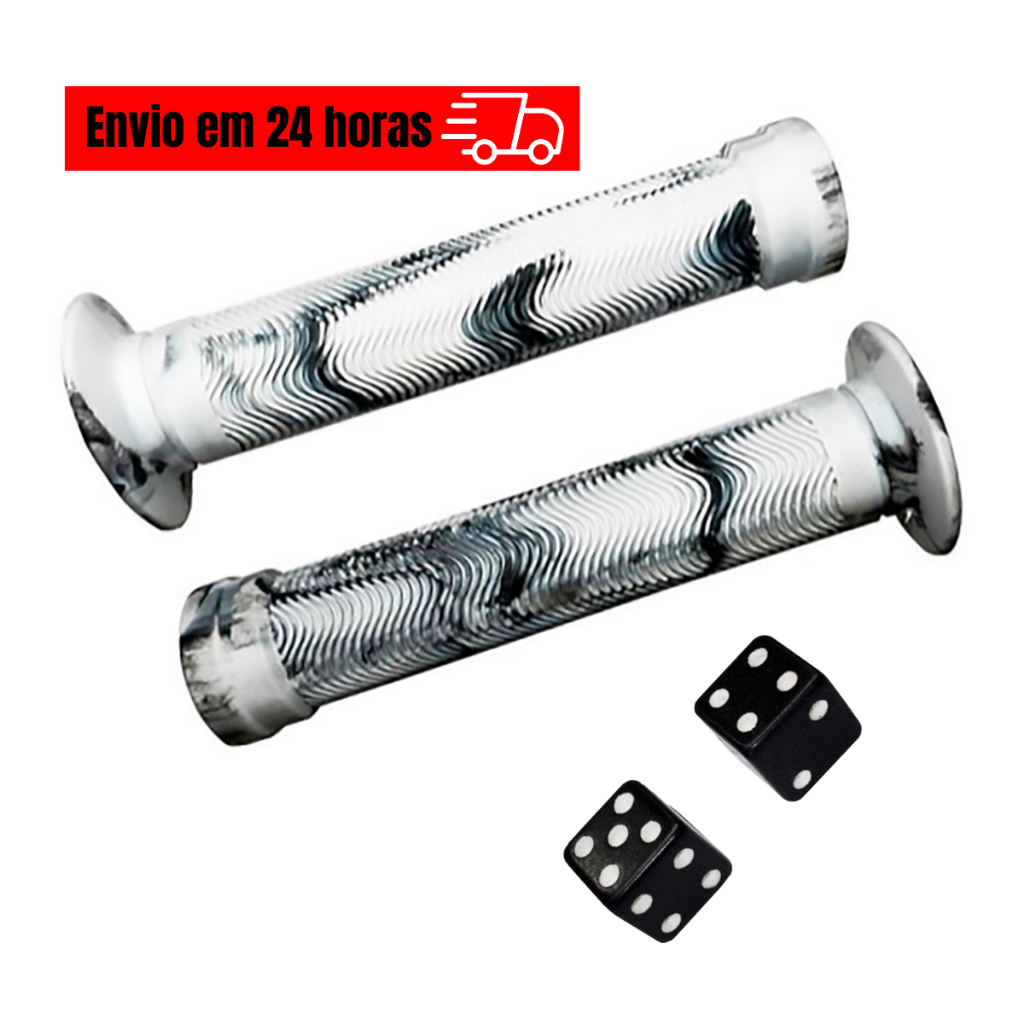 Manopla Punho Giosbr de Bike Bicicleta Bmx Freeride DH 150mm Branca Camuflada Tampa Válvula Dadinho Preto Bicicleta