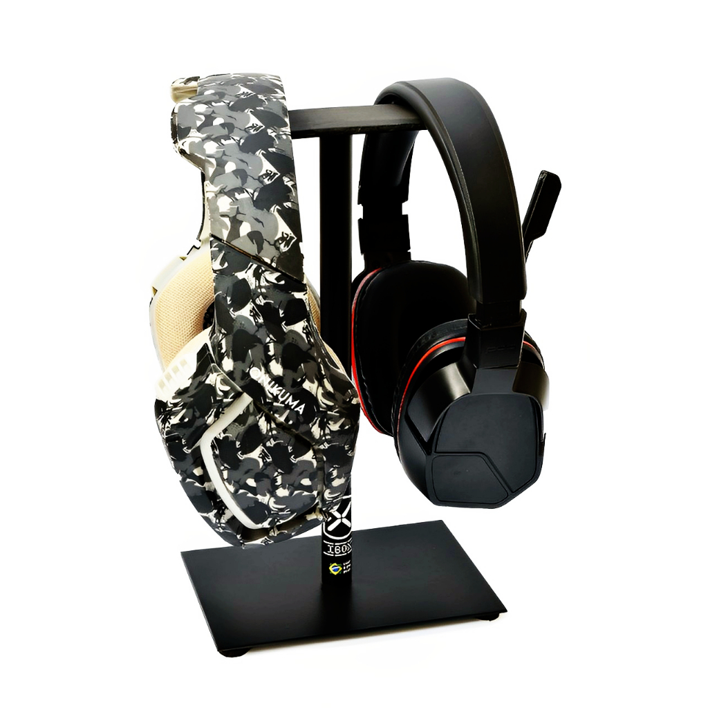 Suporte Fone De Ouvido Headset Duplo Para Mesa IB009BK