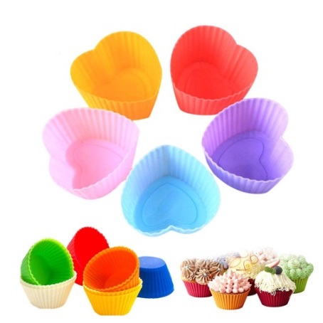 Kit C/12 Formas Coração Silicone Mini Bolos Cupcake Pudim Gelatina