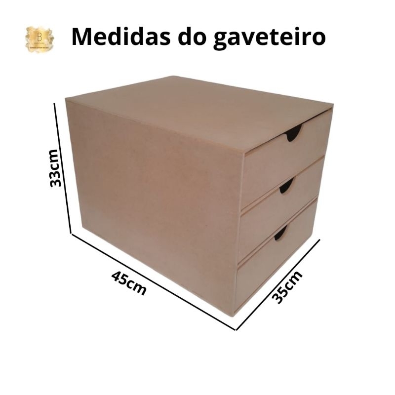 Organizador de Folhas A3 Gaveteiro Vertical Grande 3 Gavetas Folhas Documentos Acessórios  MDF Crú 6mm Folhas
