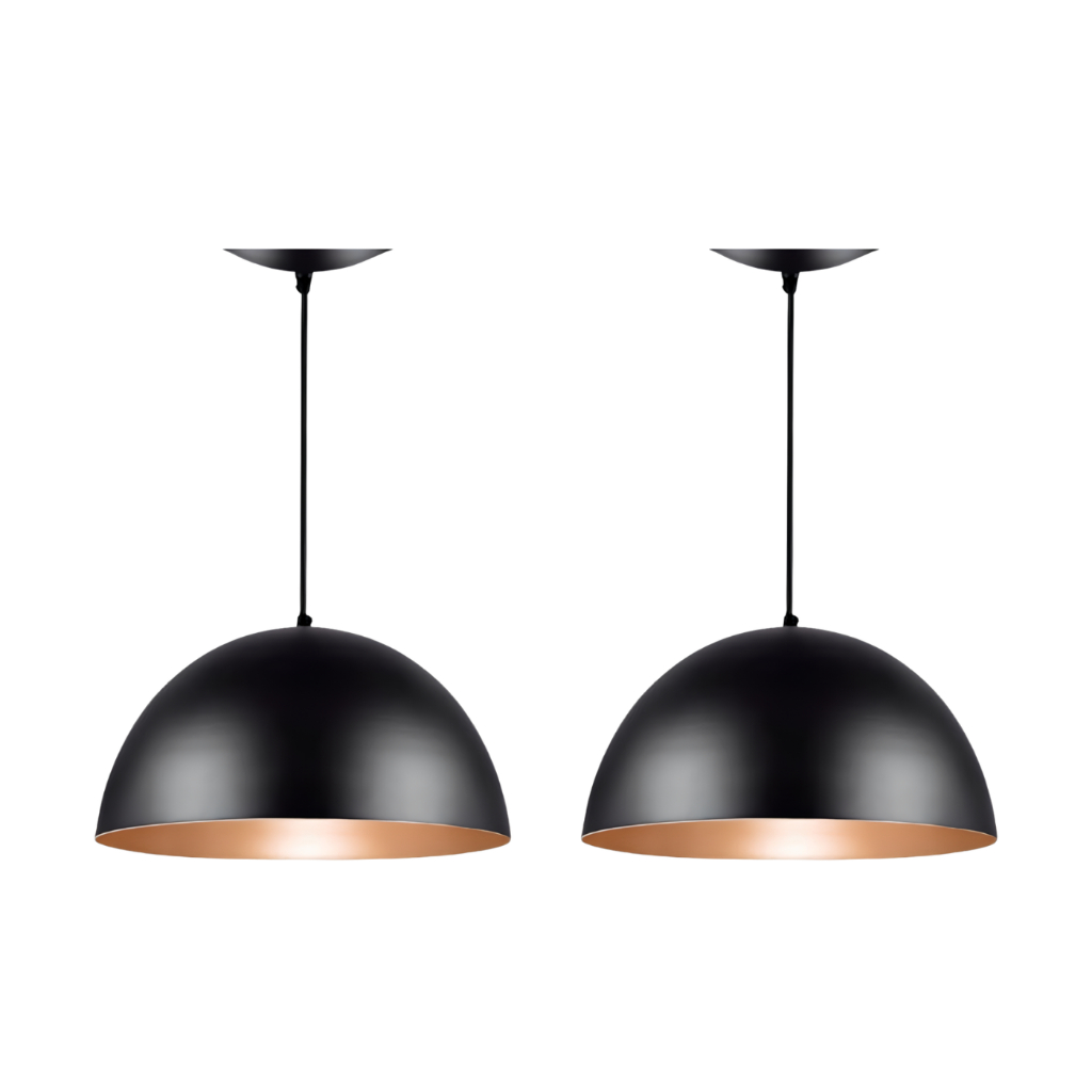 lustre 2 pendente  meia lua luminaria 40 cm estilo bola modelo aluminio mesa bilha bar varanda