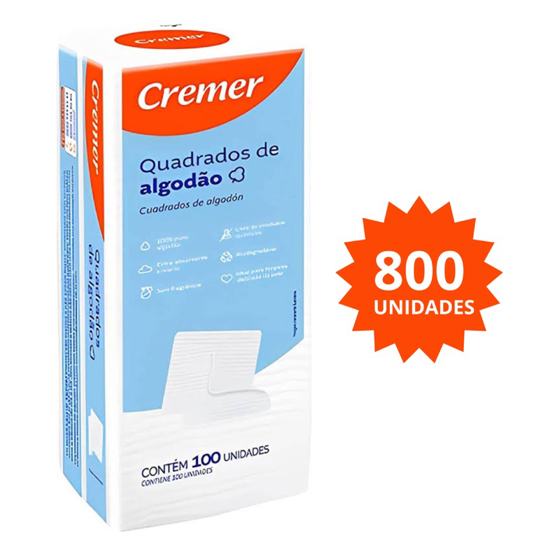 Kit 8 Algodão Quadrado Cremer 100und cada