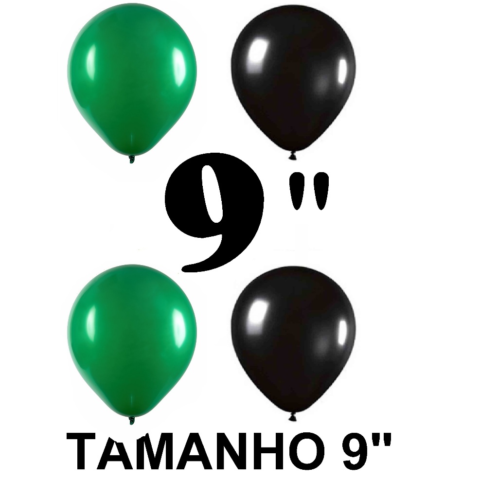 Balão - Bexiga Verde e Preto 9 Polegadas c/ 30 unidades sortidas em Oferta na Shopee