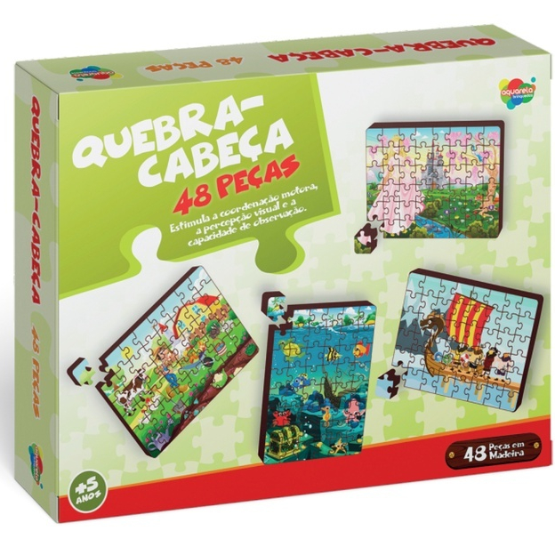 Jogo quebra-cabeça 48 peças em madeira - 4 títulos ( FAZENDA / FUNDO DO MAR / PRINCESA / VIKINGS )