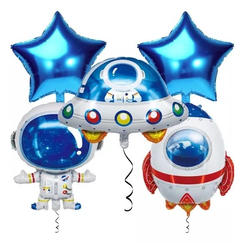 Balão Kit Espaço Astronauta Estrelas Nave Espacial Foguete Grande 05 Peças
