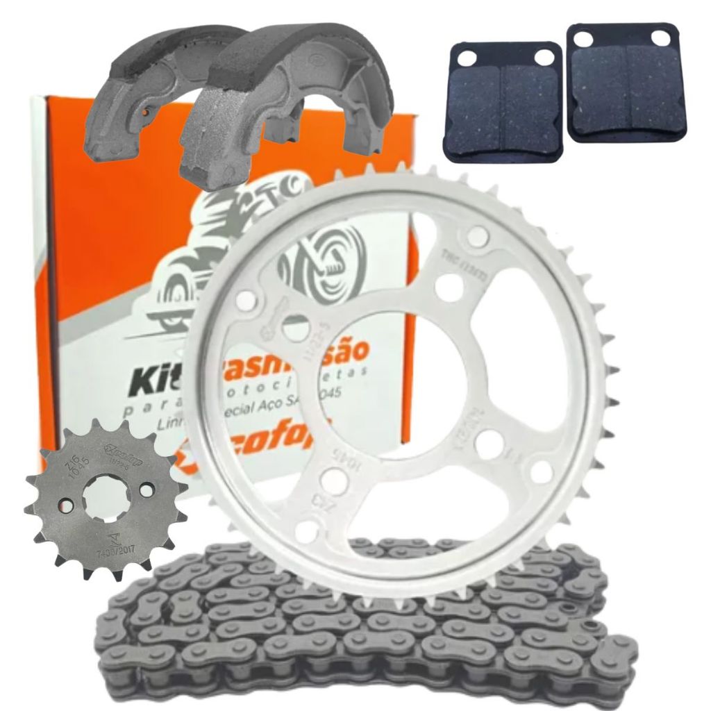Relacao Completa Pinhão Coroa e Corrente Cofap cg 150 + Pastilha ate 08 + Lona de freio em Oferta na Shopee