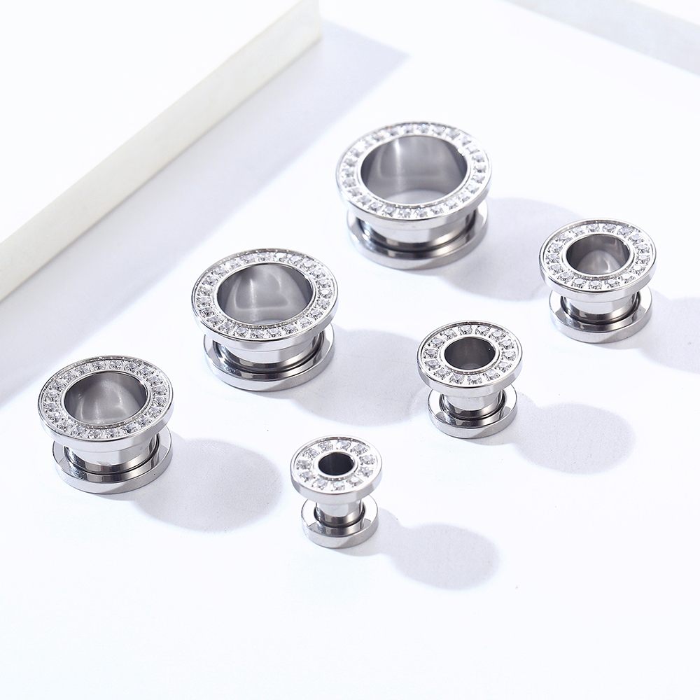 Alargador Aço Cirúrgico Pvd Com Zircônia Cravejada em Oferta na Shopee