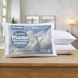 Travesseiro pluma de ganso confortavel tecido 100% algodão 200 fios Premium Almofada