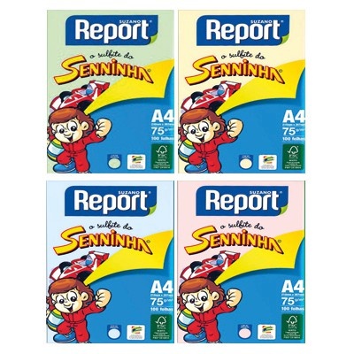 Papel Sulfite A4 100 Folhas  Report Seninha | Azul | Amarelo | Verde | Rosa em Oferta na Shopee