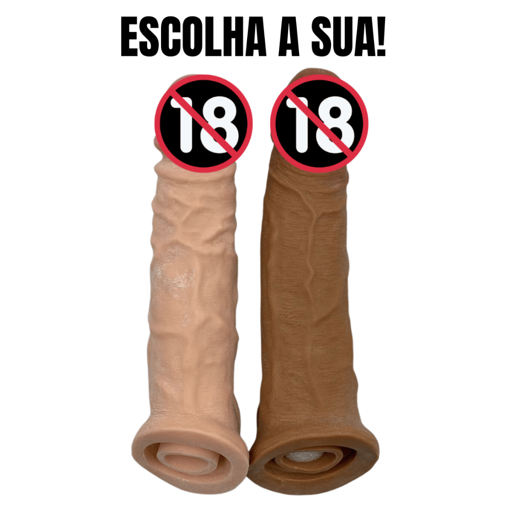 Capa Peniana Realísta Com Anel Escrotal Em Cyberskin 20cm Morena Bege Marrom