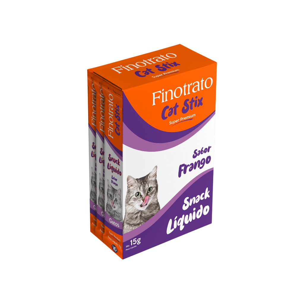 Snack Líquido Gatos Cat Stix Sabor Frango 15g - 36 un Finotrato