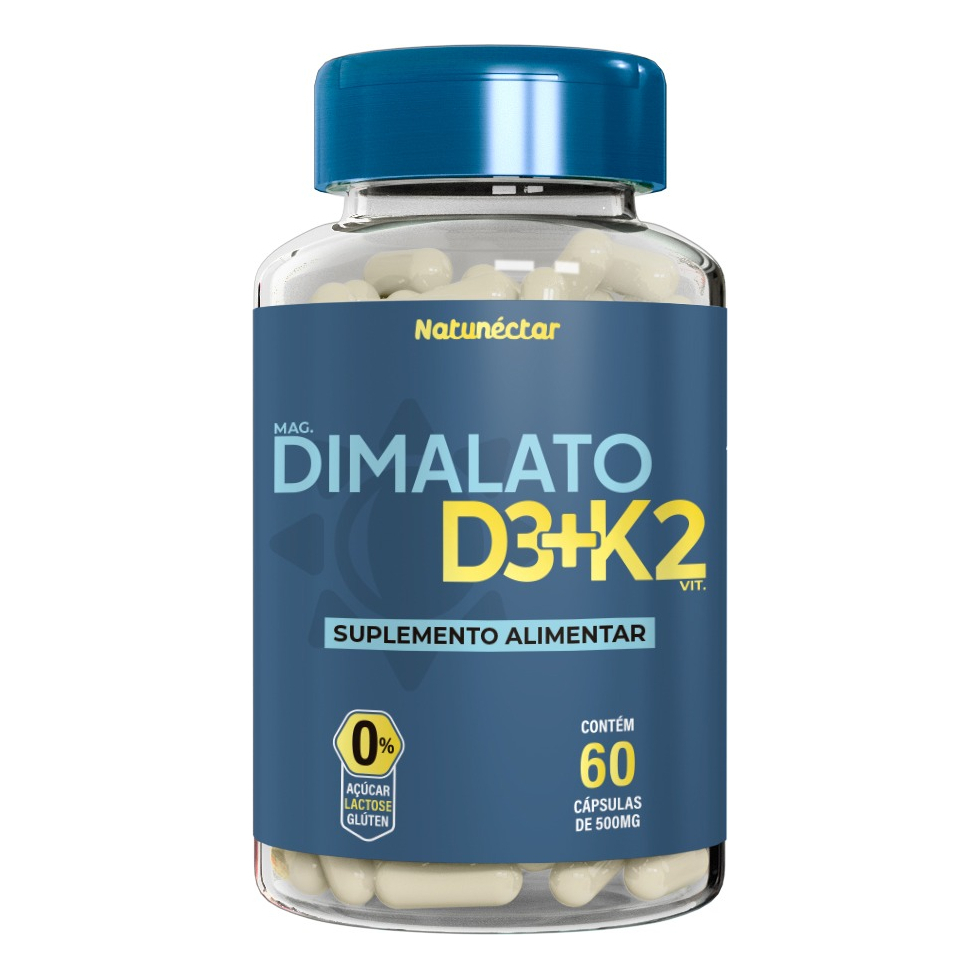 Magnésio Dimalato + Vitamina D3 + Vitamina K2 60 Cápsulas