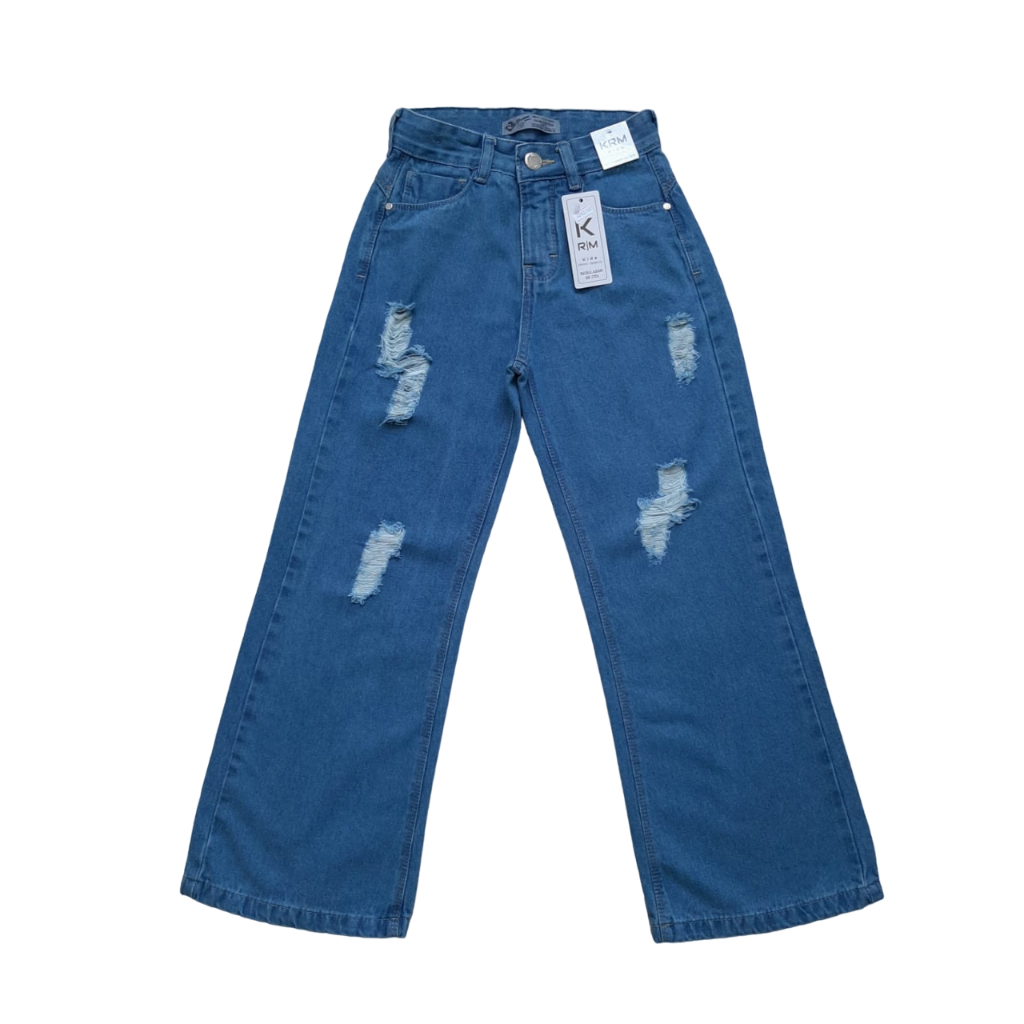 Calça Jeans Feminina Pantalona Wide Leg Infantil Juvenil tam 10 AO 16 (6242)