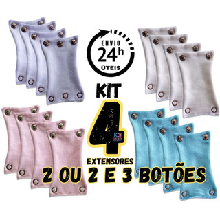 Kit 4 Extensores 2 e 3 Botões de Body de Bebê Cores 100% Algodão Prolongador Alongador de Bodie