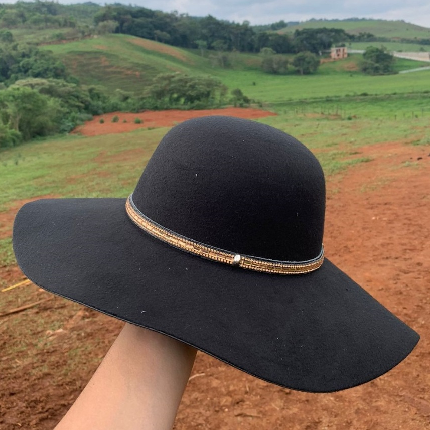 Kit Chapéu de Feltro Cata Ovo Preto Masculino + Bandinha de Chapéu Strass -- OFERTA ESPECIAL!! --