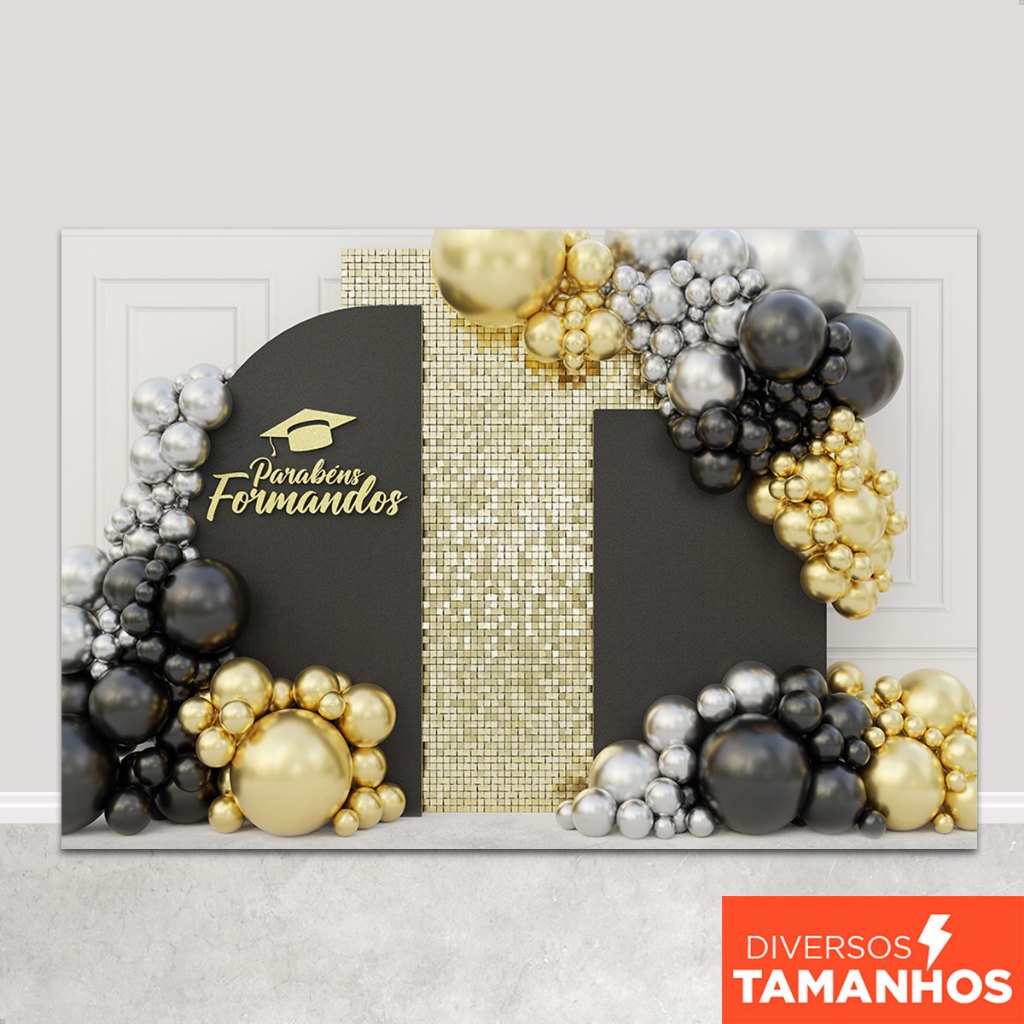 Painel Fundo Fotográfico Formatura Ensino Médio Cenário Dourado Sublimado Em Tecido