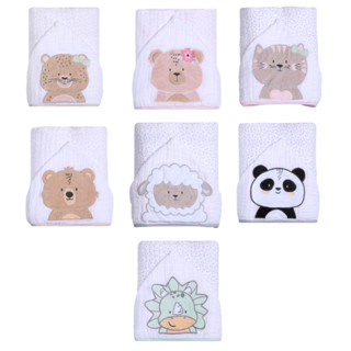 Toalha Fralda Bebê Papi Friends Soft Com Capuz Bichinhos Três Camadas
