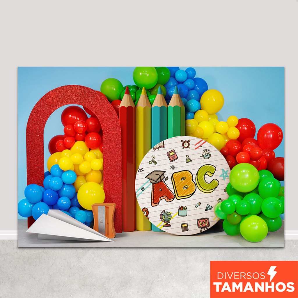 Fundo Fotográfico Formatura Infantil Cenário Painel ABC Colorido Em Tecido Sublimado para Foto - FFC-888