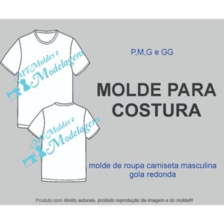 Molde de roupa camiseta masculina gola redonda ADULTO  REF4012 em Oferta na Shopee