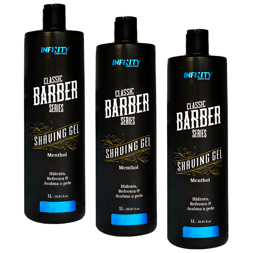 Shaving Gel de Barbear 1 Litro Menthol 3 Unidades INFINITY Barbear Suave e Refrescante