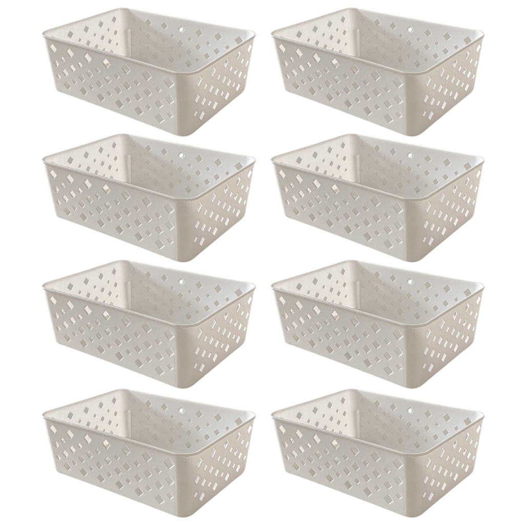 Kit 8 Cestos Organizadores Colorido Multiuso Médio Empilhável Gaveta Armário Lavanderia 19x14x6,5