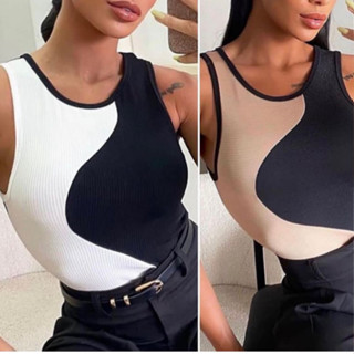 Bory Regata Tendência Preto e Branco body Black White bicolor Feminino básico alça média verão