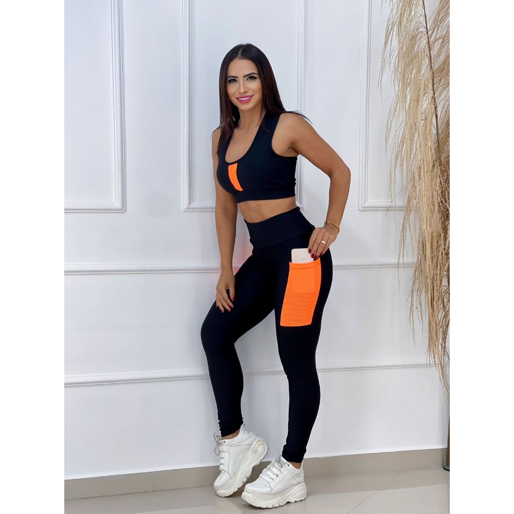 Conjunto para Academia Feminino Fitness Top e Calça com Bolso Legging