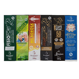 Kit 6un Pomadas Massageadoras 150g Bio Instinto - Fisiofort - Canela de Velho - Milagrosa - Fisiofort+Premium - Super Black 50 Ervas - Tira Com as Mãos