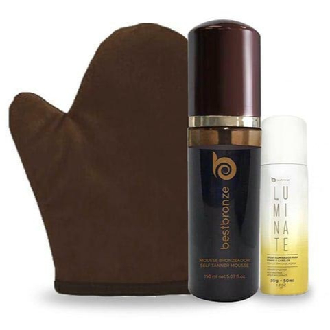 Kit Autobronzeador Mousse Dark + Luva Aplicadora + Mini Ilumunador para o corpo e cabelo - Loja Oficial Best Bronze