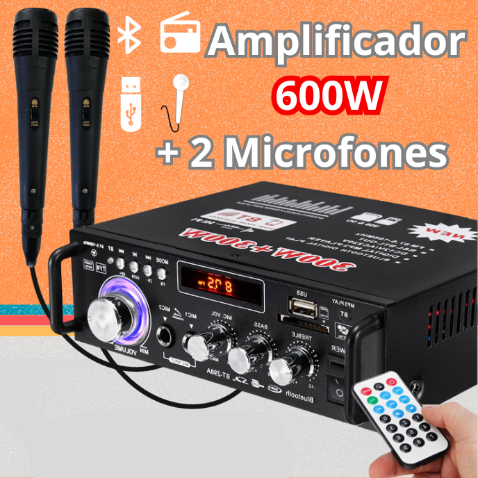 Amplificador Karaokê de potência 600W 220V / 12V Bluetooth FM estéreo MP3 Home Card Mini USB em Oferta na Shopee