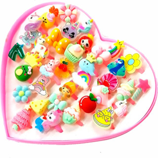 Kit 36 Anel Colorido Infantil Menina de Plástico Com Estojo de Coração Presente Lembrancinha Festa