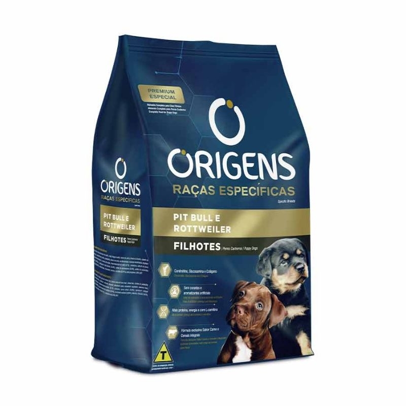 Origens 15kg Raças Especificas Pit Bull e Rottweiler Filhotes Ração