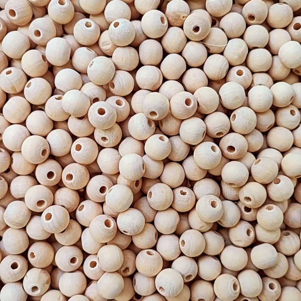 100pçs Miçangas Perola Contas De Madeira 8/10/12/14/16/18 Macramê Colar De Mesa Artesanato Terço em Oferta na Shopee