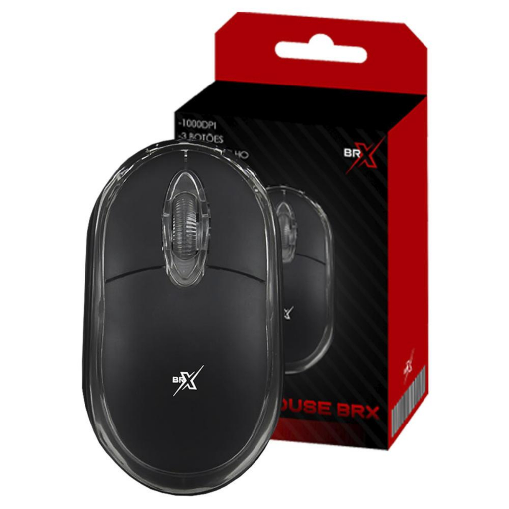 Mouse Com Fio 1000dpi Preto BRX Computador Notebook Laptop Desktop