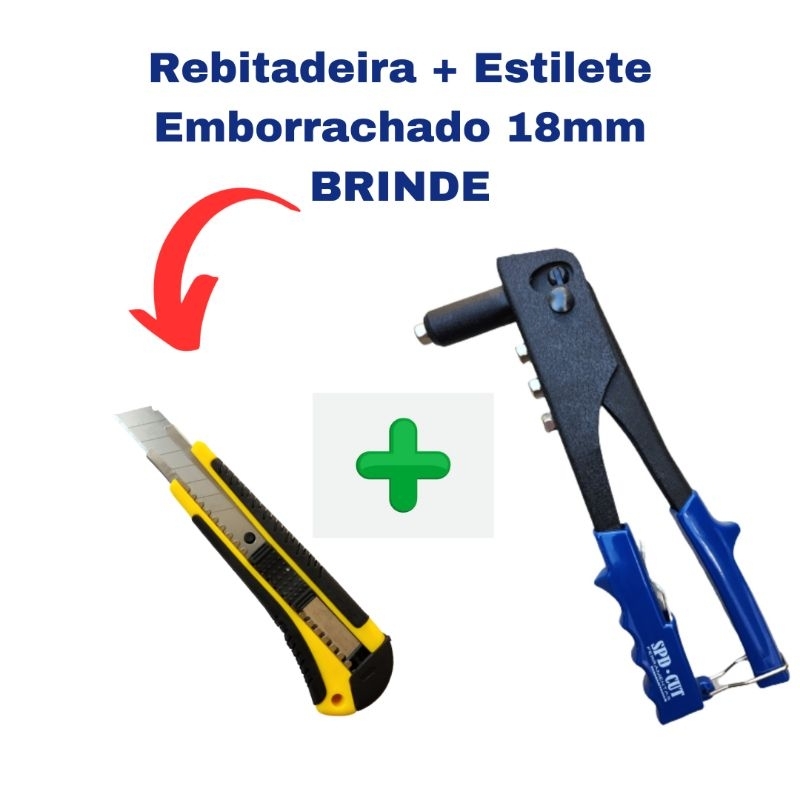 Rebitadeira Alicate Rebitador Profissional com 4 Bicos +  1 estilete emborrachado 18mm de BRINDE