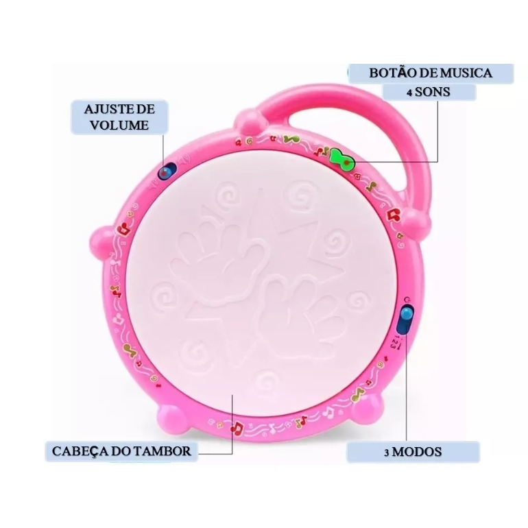 Tambor Musical Infantil Flash Drum Com Baquetas Educativo