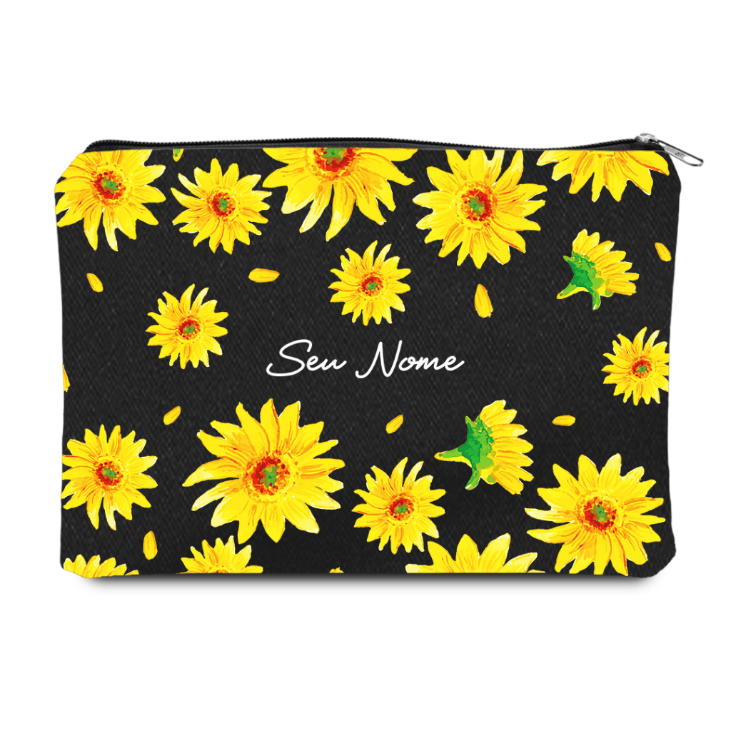 Necessaire Slim Jardim de girassóis Personalizada com Nome