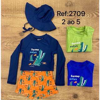 Camisa/Blusa de proteção infantil solar UV menino Com Sunga e ganha um Chapéu