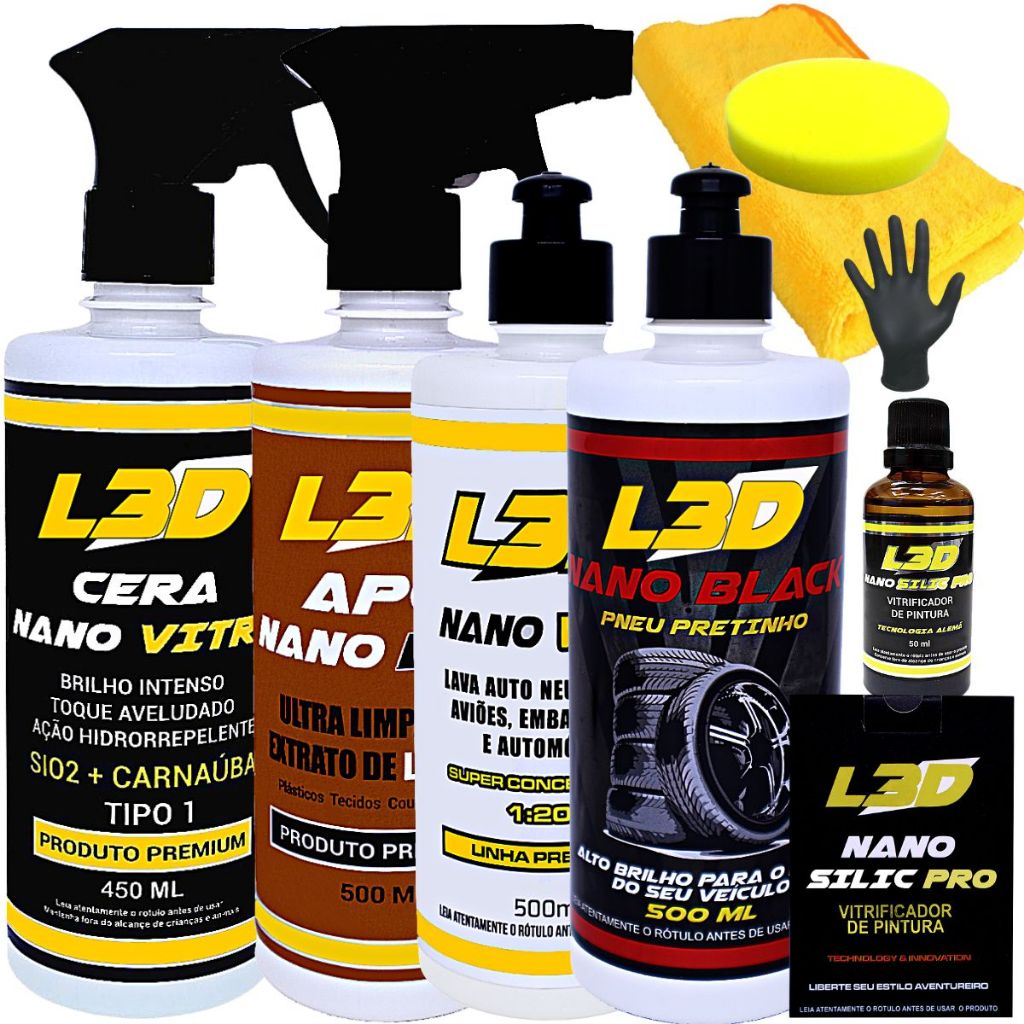 Kit Vitrificador Automotivo /Cera Cristalizadora /Higienizador e Limpador Interno /Shampoo...