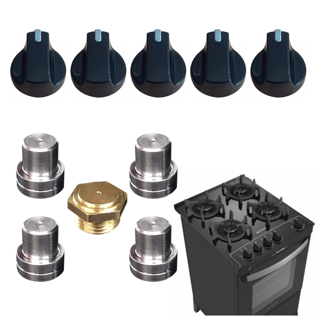 Kit De Injetores Gn + 5 Botões Fogão Atlas Agile Glass 4 Bcs
