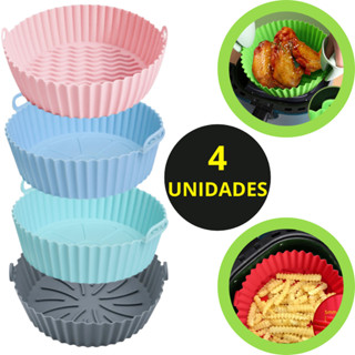 Kit 4 Formas Silicone Reutilizavel Protetor Air Fryer Microondas Forro Antiaderente Assadeiras