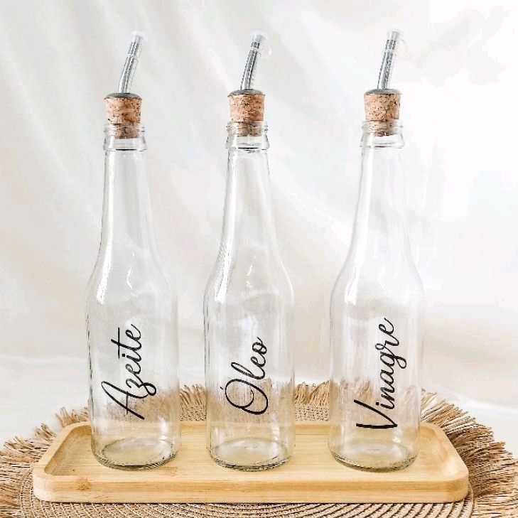 Kit 03 Galheteiros em Vidro com 355ml com Bico Dosador (Azeite, Óleo e Vinagre)