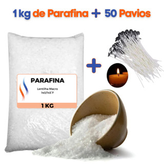 Parafina Lentilha 1kg + 50 pavios de 10cm altura para velas artesanais