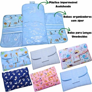 Trocador de Fraldas para Bebê Portátil - Bolsos com Zíper e Porta Lenços Umedecidos Bebe Fraldas Dobrável em Oferta na Shopee