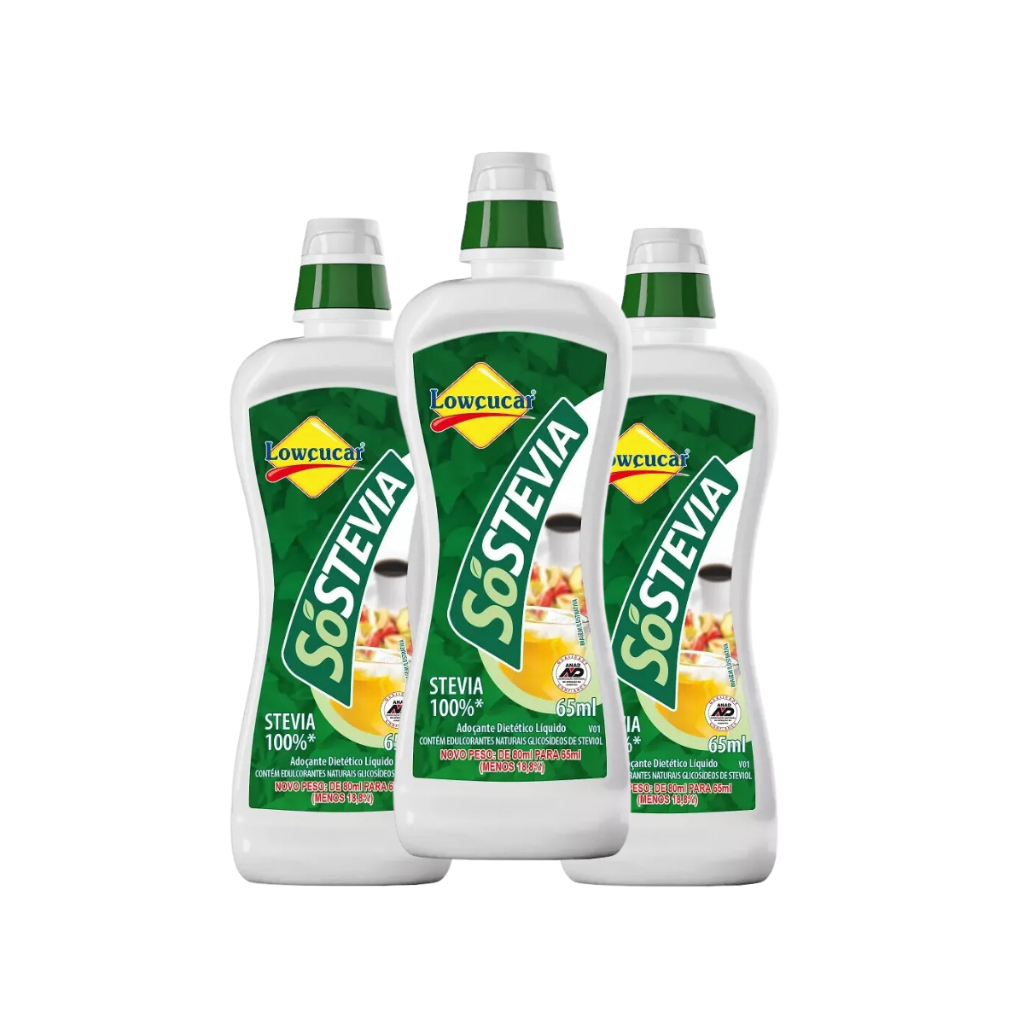3 Adoçante 100% Só Stévia 65ml Lowçucar Líquido Gotas