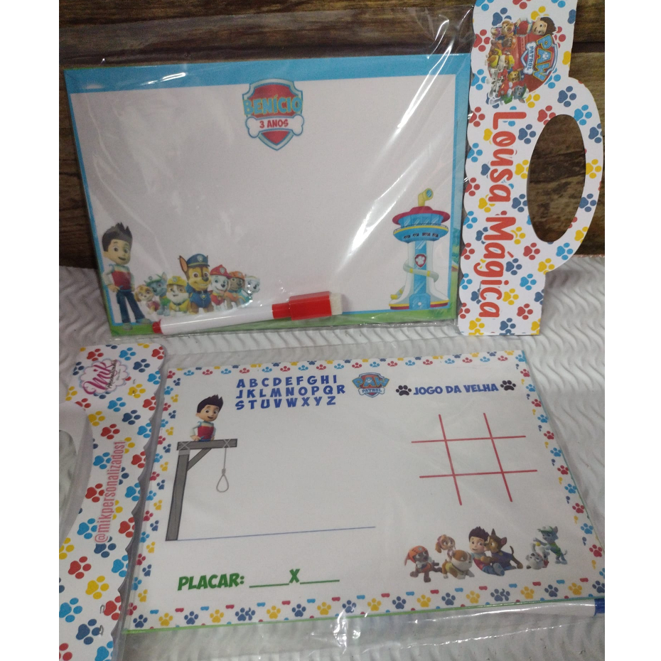 Lousas Infantil Personalizada 3x1 e Canetinha com apagador - 5 unidades - Qualquer Tema.