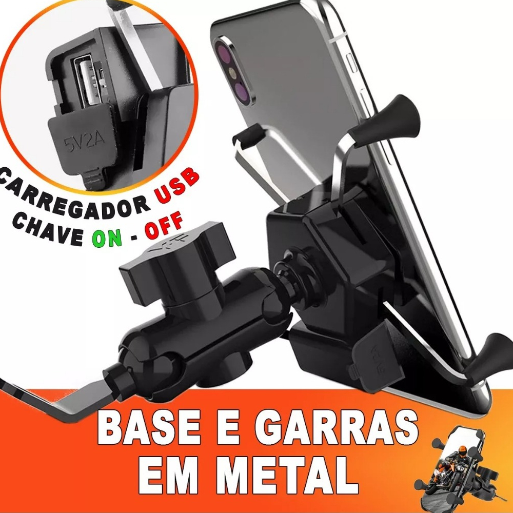 Suporte para celular moto com carregador usb suporte garra universal Suporte Celular Motocicleta
