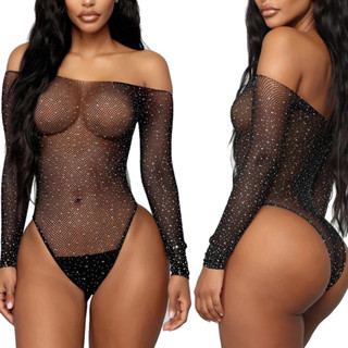 Fato De Banho Feminino De Renda Sexy Rhinestone Lingerie Bodysuit moda linda